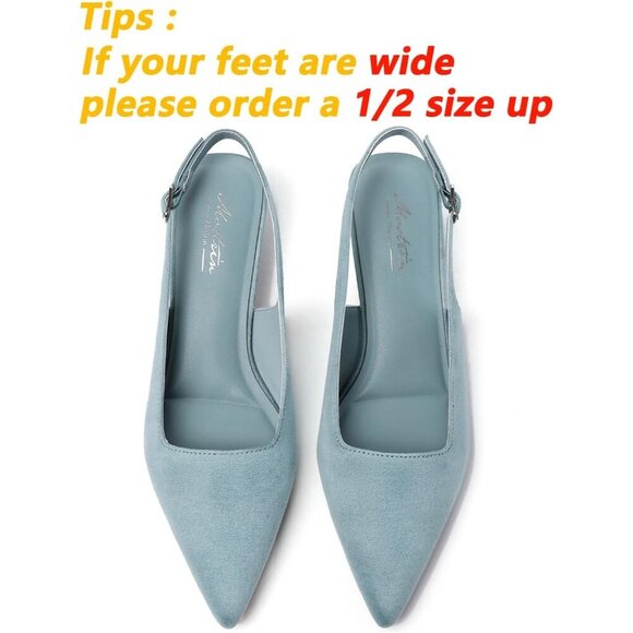 Women's Light Blue Pointed Closed Toe Slingback Kitten Heels Pumps Party Shoes - Picture 5 of 9